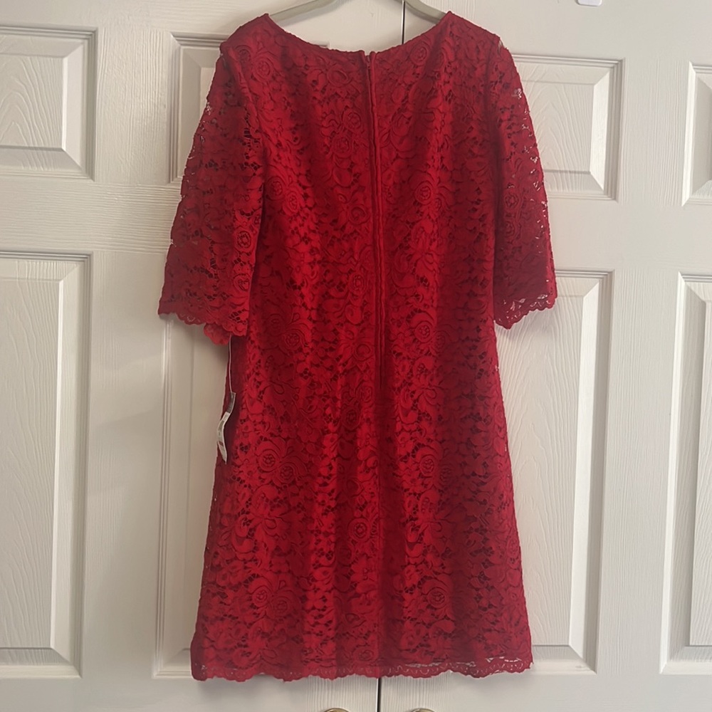 NWT Ralph Lauren red lace bell 3/4 sleeve knee length cocktail work dress 10 - Picture 10 of 10